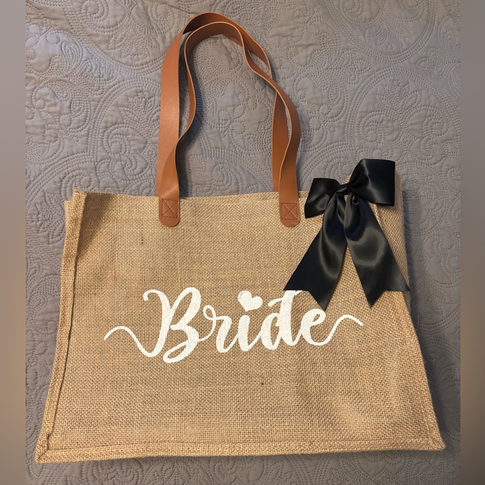 Chic Bride Jute Tote with Black Bow
